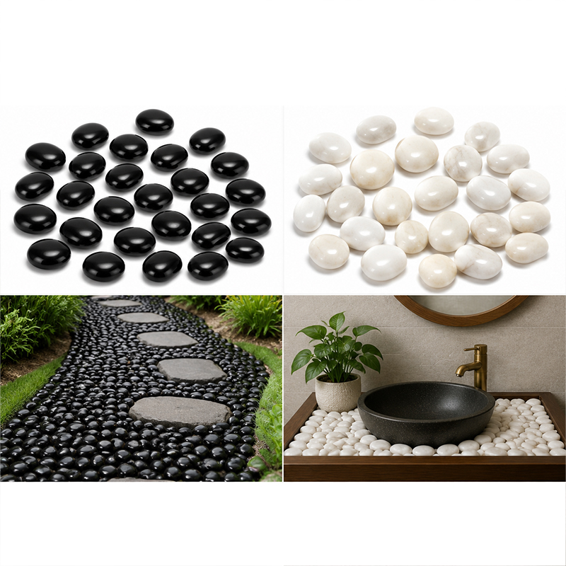 Marine Aquarium Tanks - Wit & Zwart Gepolijste Rivierstenen 200g-400g,