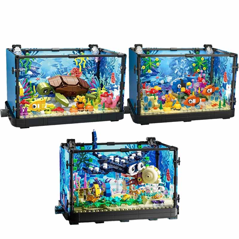 Marine Aquarium Kit - Aquarium bouwsteenset met licht, aquarium, zeeschildpad,